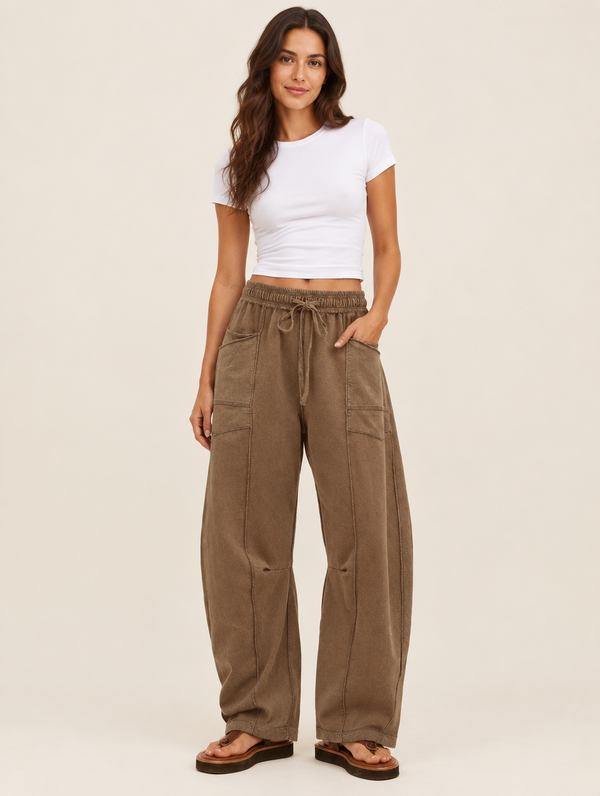 Silky Salt Dune barrel-leg lounge pants in Brown
