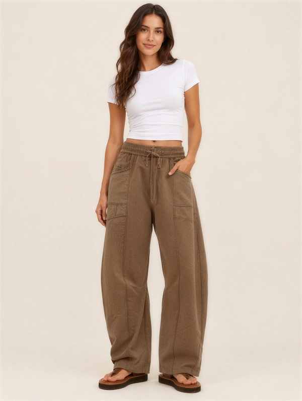Silky Salt Dune barrel-leg lounge pants in Brown