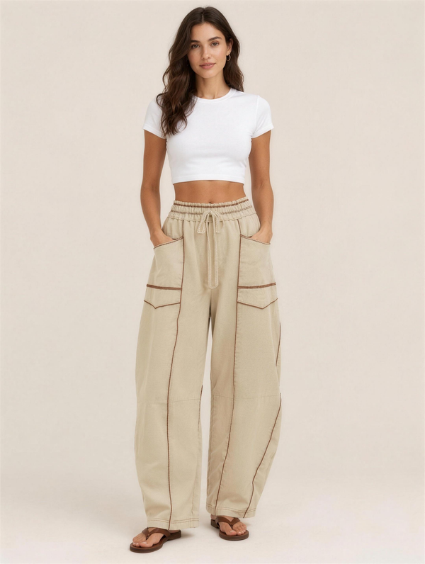 Silky Salt Dune barrel-leg lounge pants in Beige