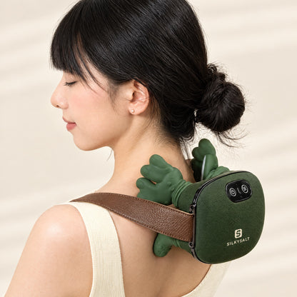 Woman wearing the SILKYSALT neck and shoulder massager