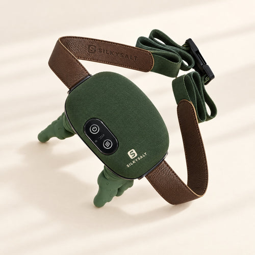 SILKYSALT Hand-Feel Neck & Shoulder Massager in green with leather strap