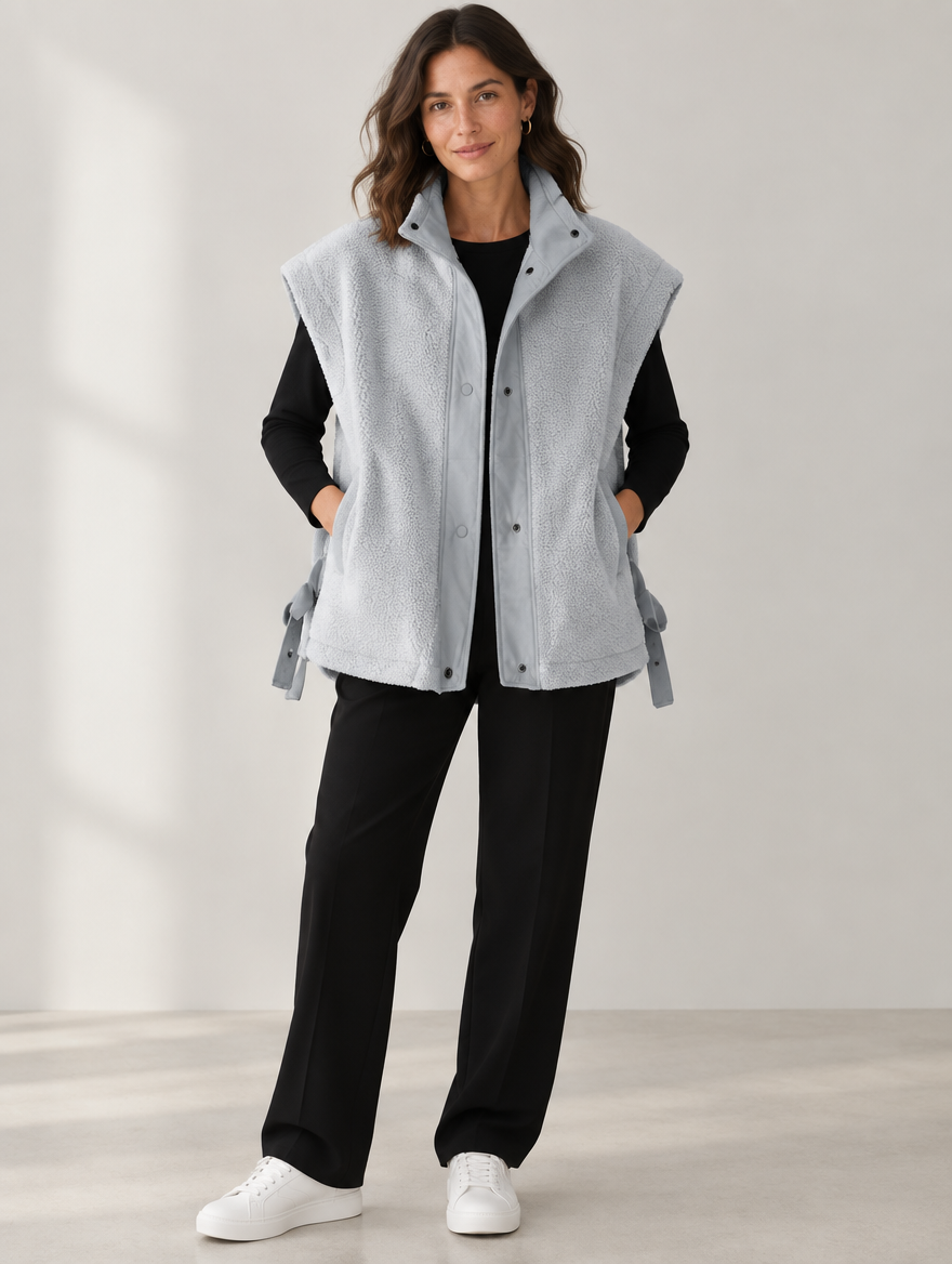 Silky Salt Alder oversized fleece vest in Grey