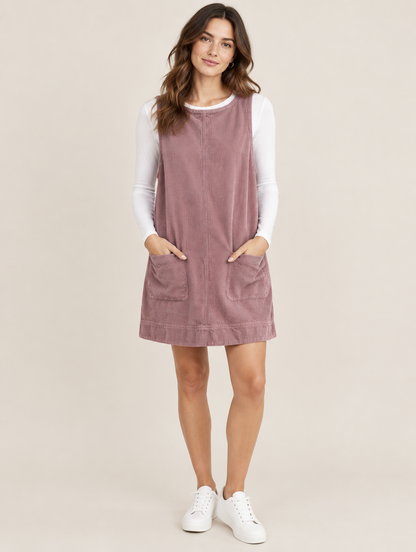 Silky Salt Hollis corduroy pinafore mini dress in Pink