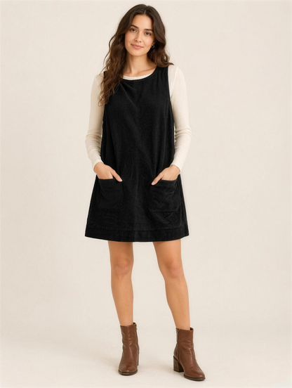 Silky Salt Hollis corduroy pinafore mini dress in Black
