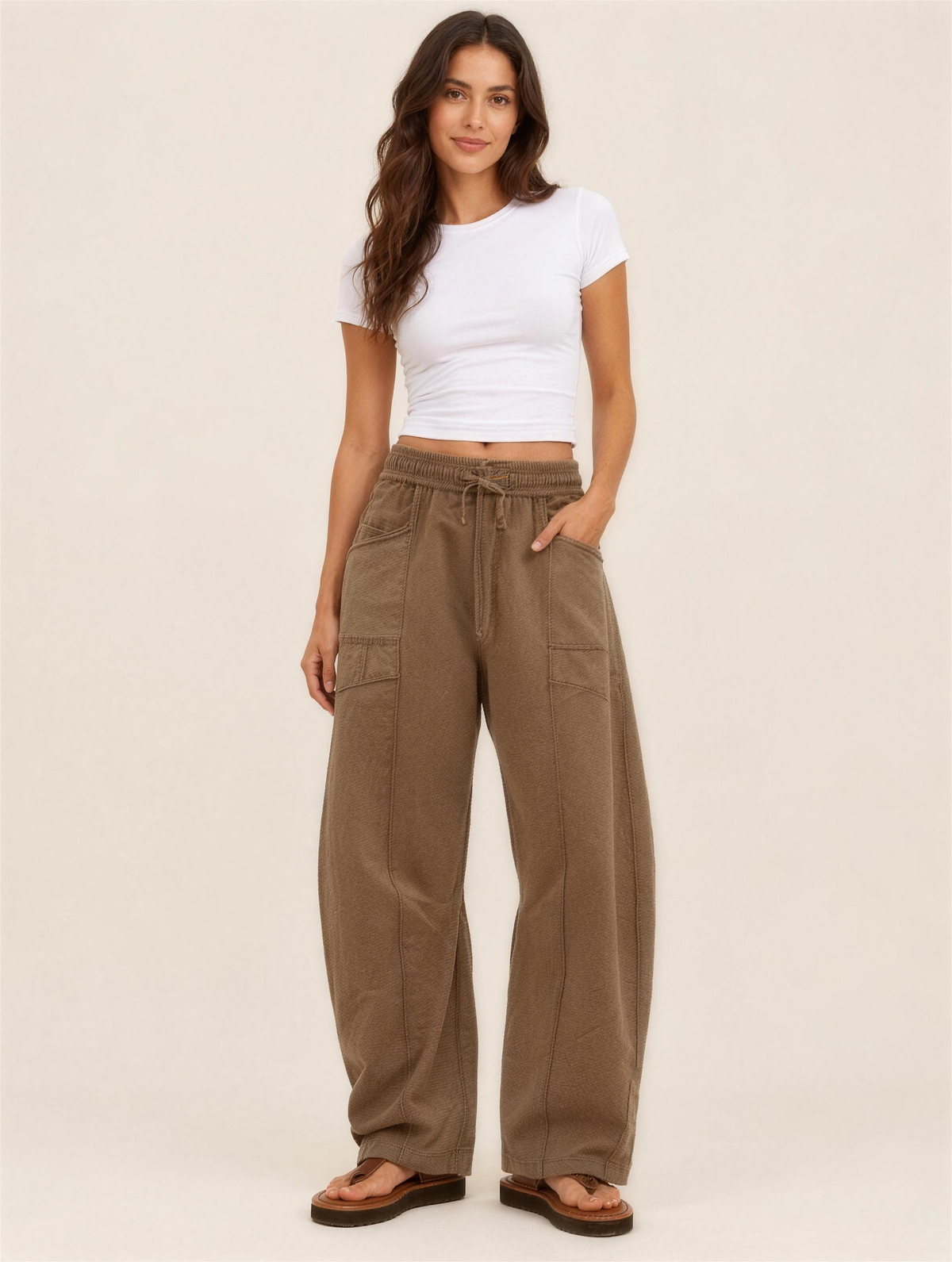 Silky Salt Dune barrel-leg lounge pants in Brown