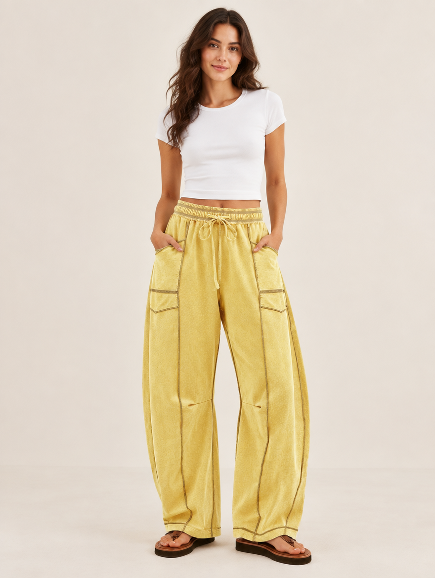 Silky Salt Dune barrel-leg lounge pants in Yellow