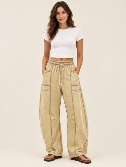 Silky Salt Dune barrel-leg lounge pants in Khaki
