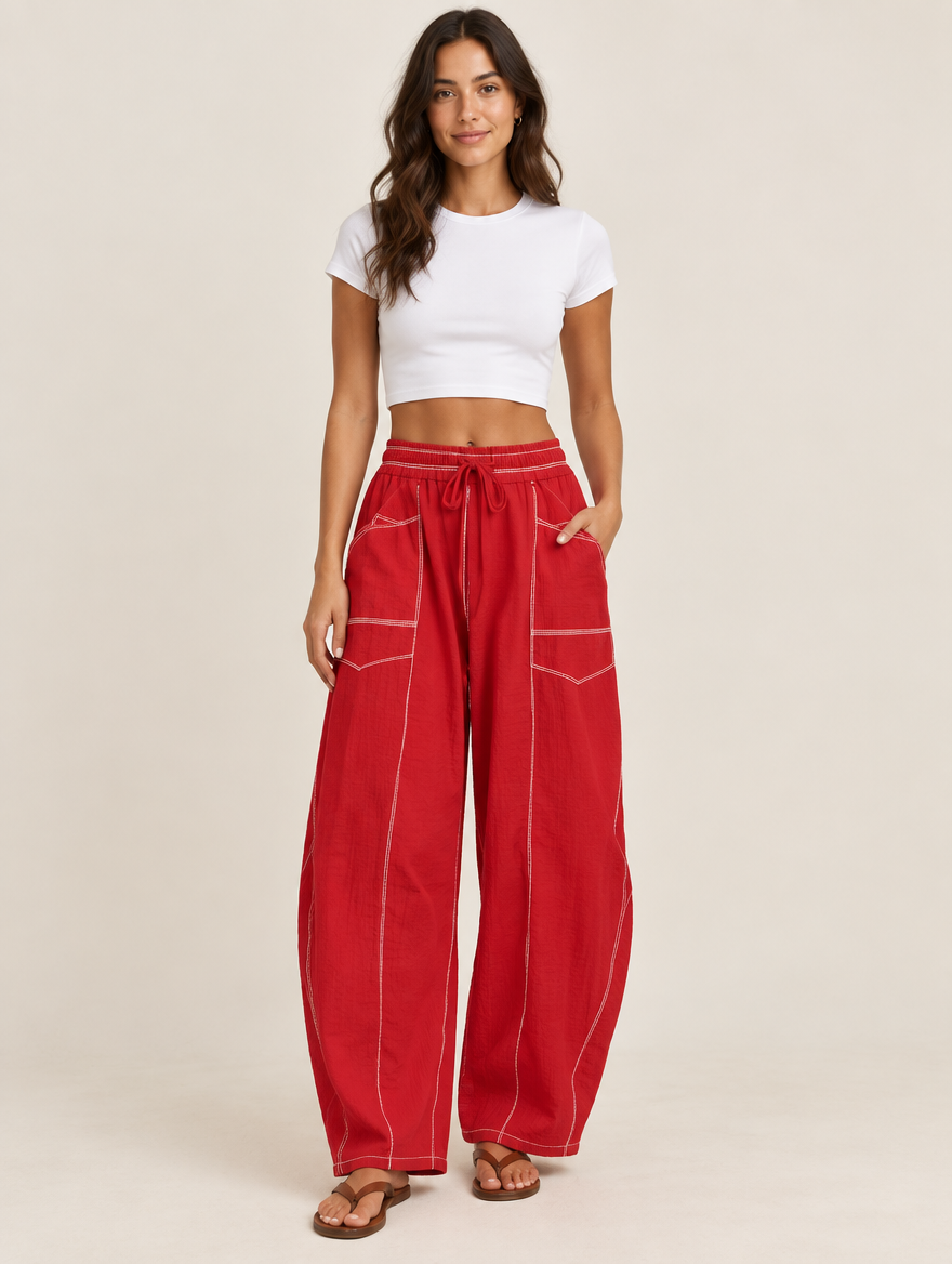 Silky Salt Dune barrel-leg lounge pants in Red