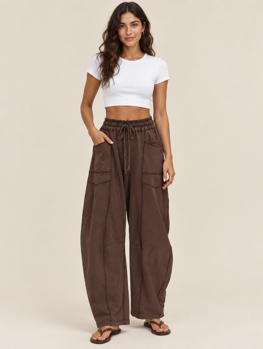 Silky Salt Dune barrel-leg lounge pants in Coffee