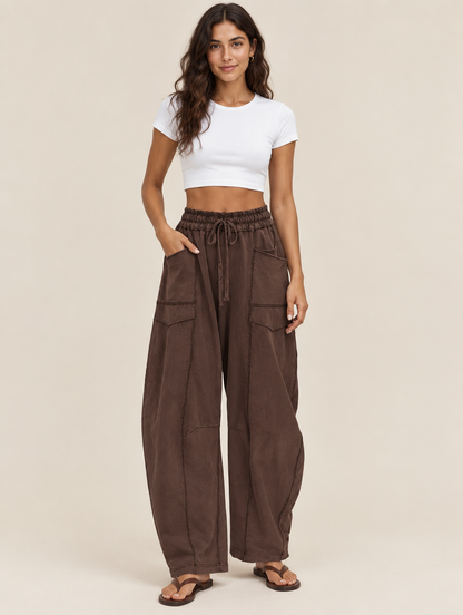 Silky Salt Dune barrel-leg lounge pants in Coffee