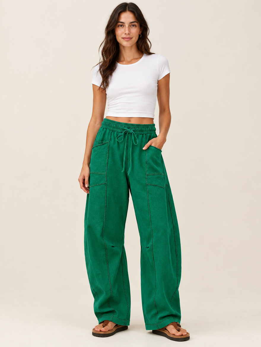 Silky Salt Dune barrel-leg lounge pants in Green