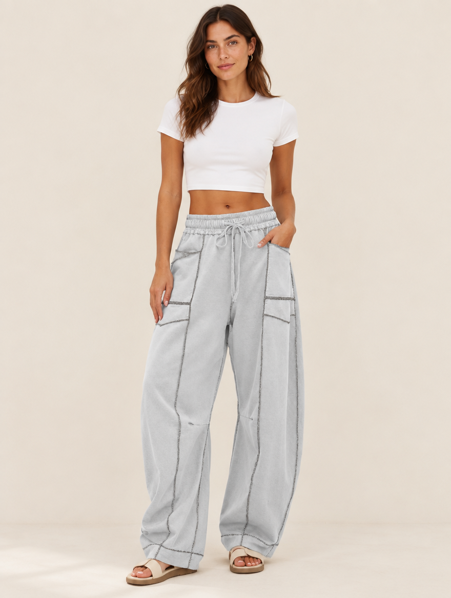 Silky Salt Dune barrel-leg lounge pants in Gray