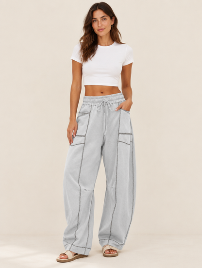 Silky Salt Dune barrel-leg lounge pants in Gray