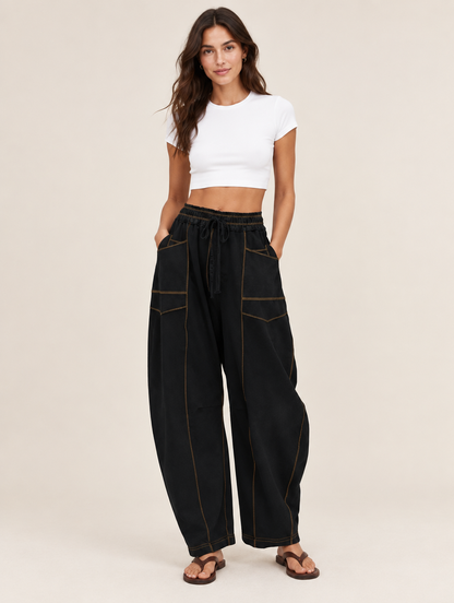 Silky Salt Dune barrel-leg lounge pants in Black