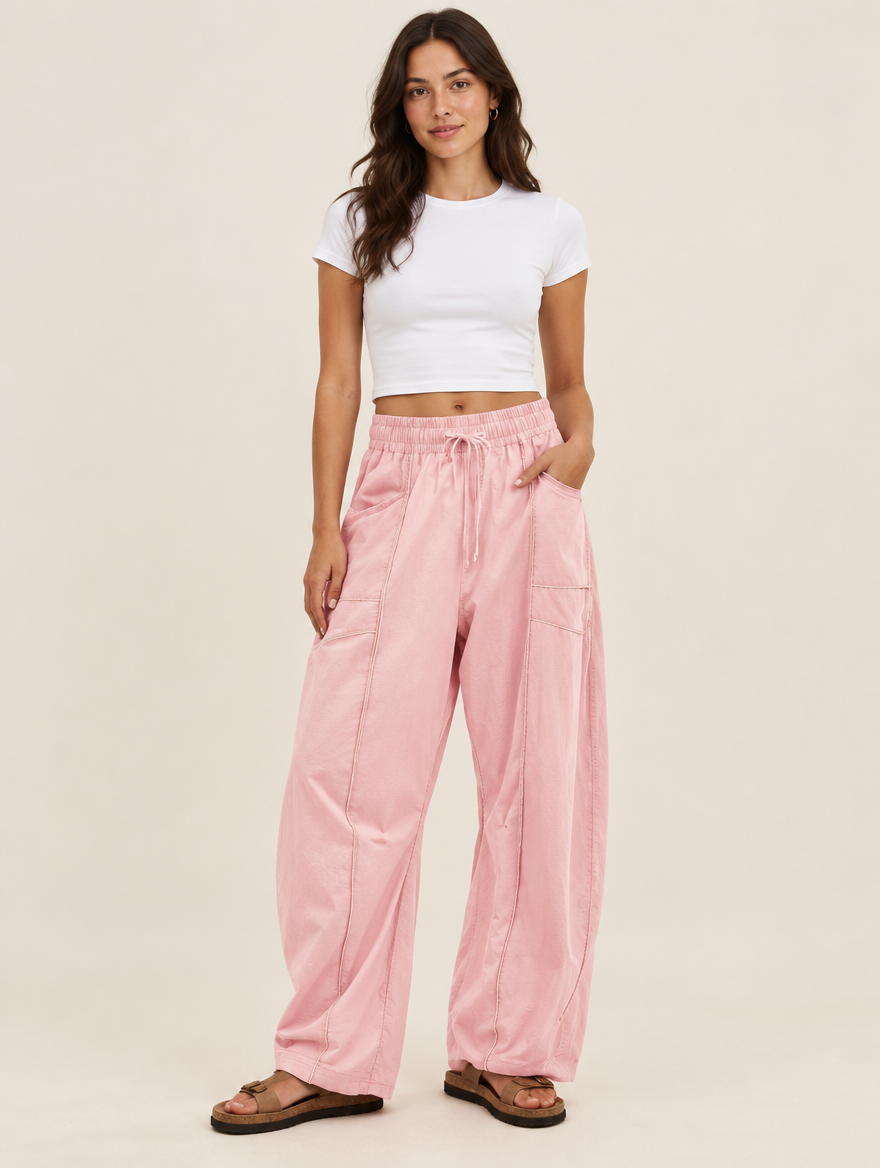 Silky Salt Dune barrel-leg lounge pants in Pink