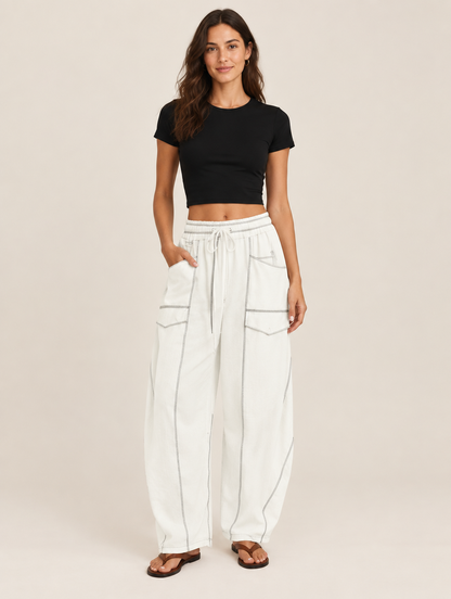 Silky Salt Dune barrel-leg lounge pants in White