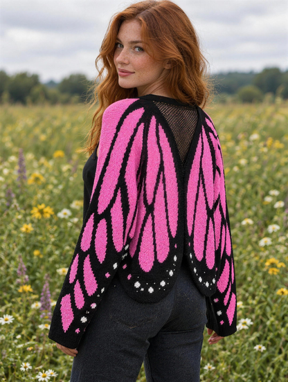 Silky Salt Monarch Butterfly Wing Knit Cardigan in Pink