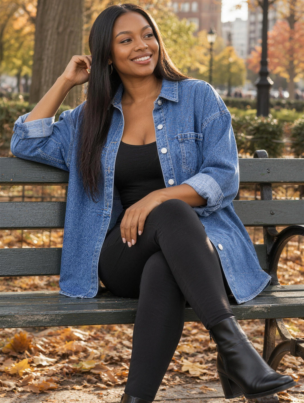 Silky Salt Harbor Oversized Denim Shirt Jacket in Dark Blue