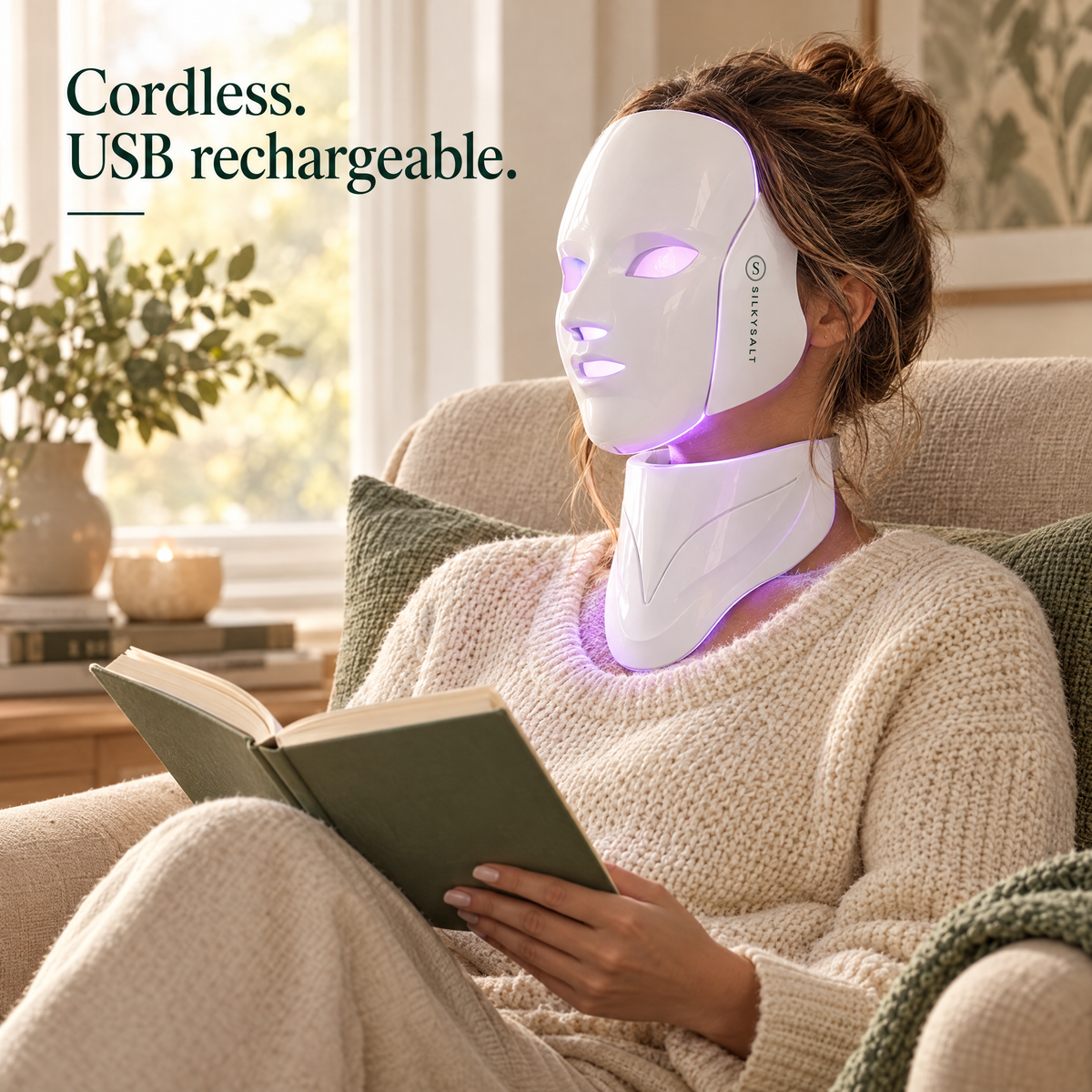 Cordless and USB rechargeable LED mask