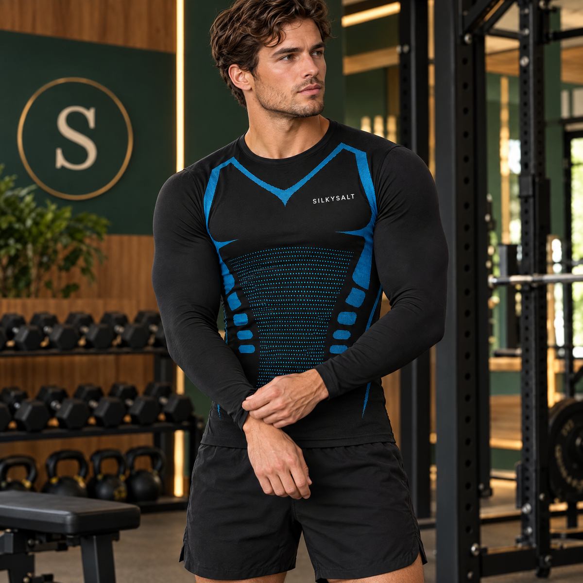 SILKYSALT compression shirt in the gym