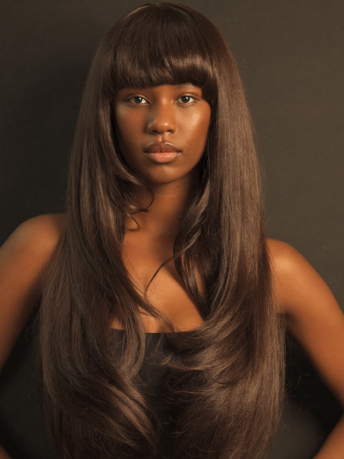 Layered blowout wig with bangs